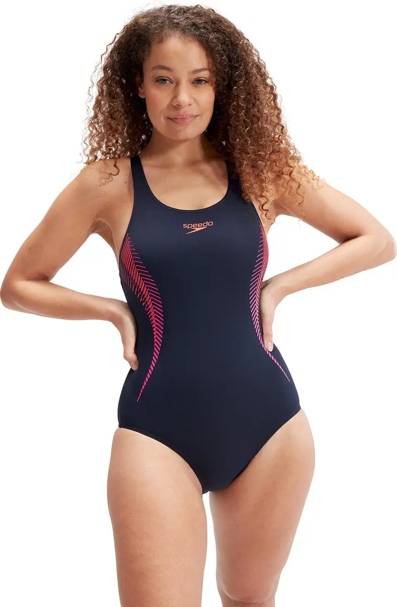 Speedo Placement Muscleback Dames Sportbadpak - Maat 36 - Marine/Roze