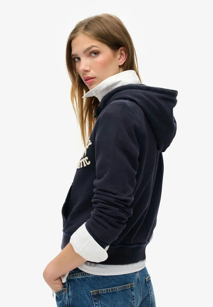 Superdry Athletic Essentials Relaxed Crop Hoodie W2012164A - UK16/EU44 - Eclipse Navy - afbeelding 2 van 6