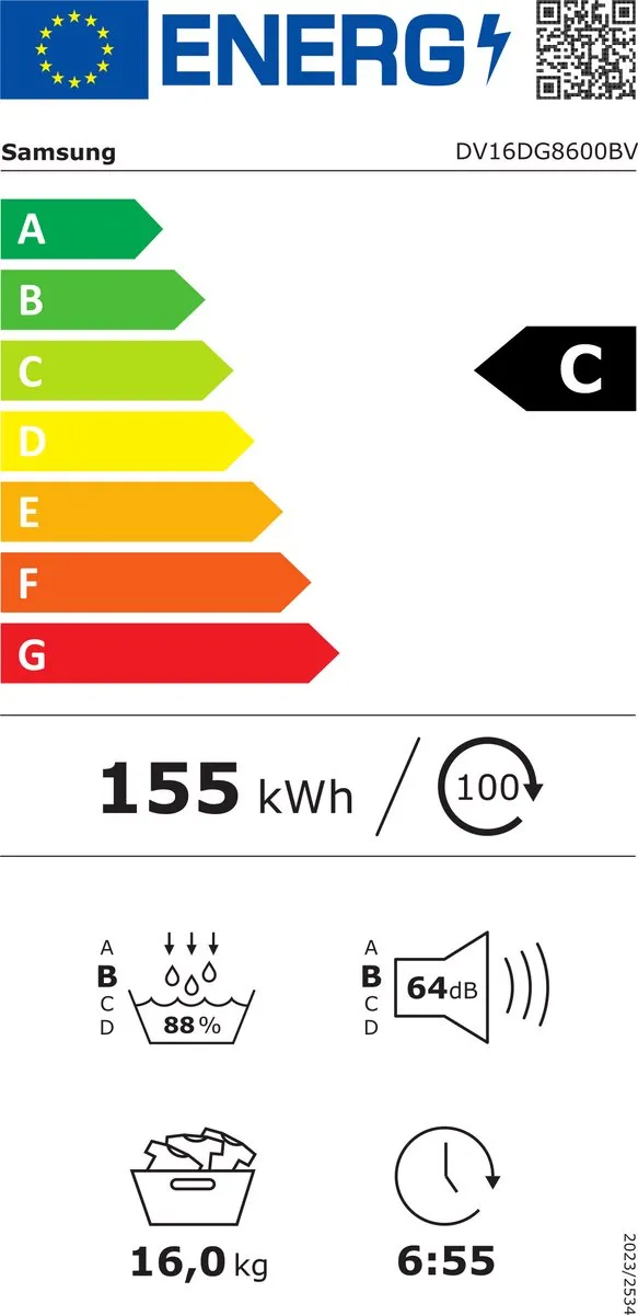 Samsung DV16DG8600BVU3 Droogkast 16kg - Zwart