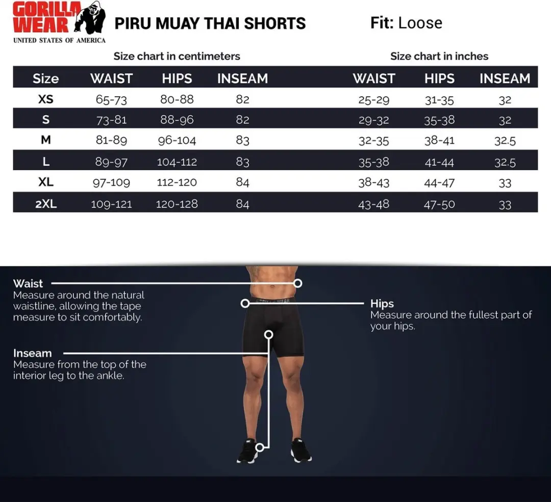 Gorilla Wear Piru Muay Thai Shorts S - Wit/Zwart