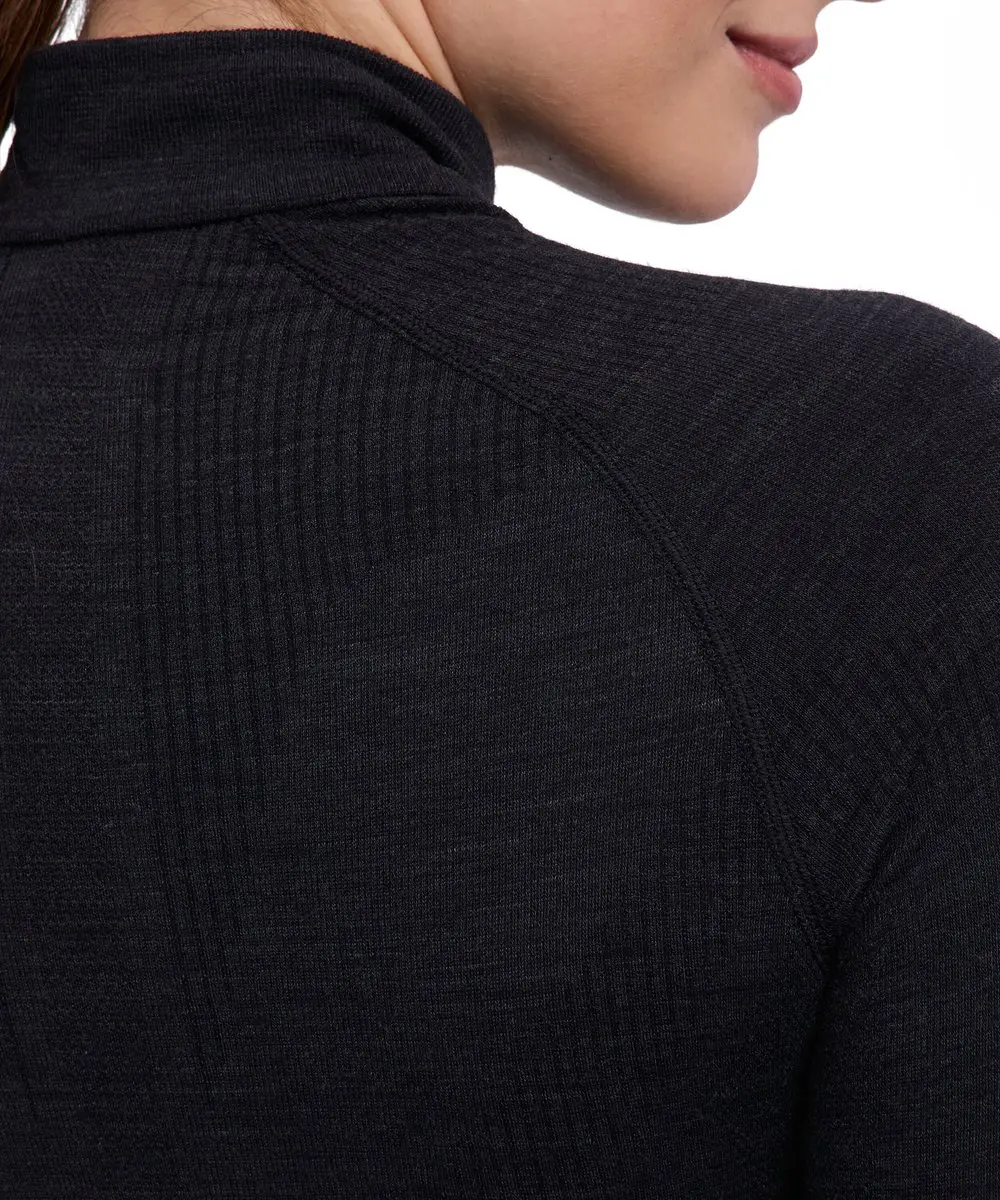 Falke Wool-Tech Zip Neck Shirt Dames - XL - Zwart