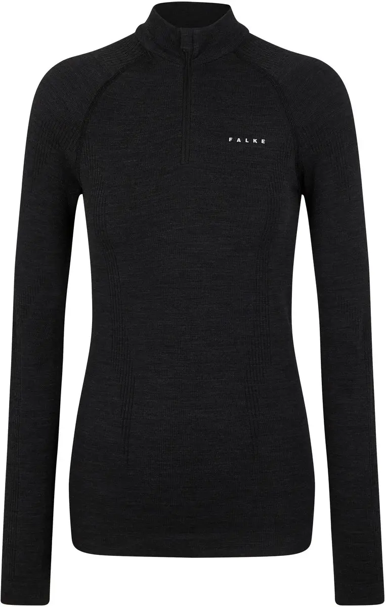 Falke Wool-Tech Zip Neck Shirt Dames - XL - Zwart