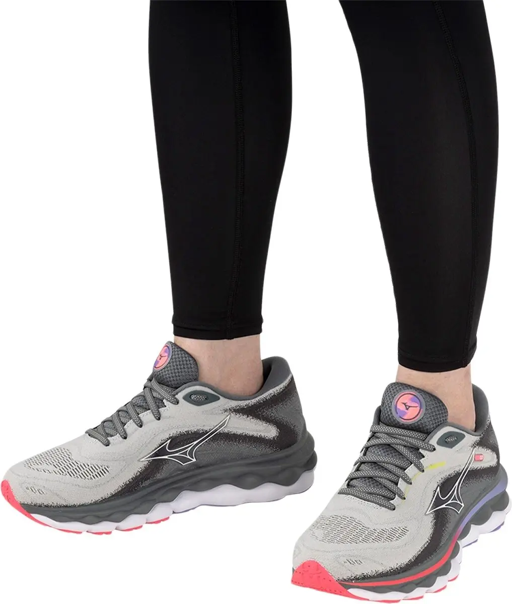 Mizuno Wave Sky 7 Dames Hardloopschoenen 38.5 - Pearl Blue/White/High-Vis Pink