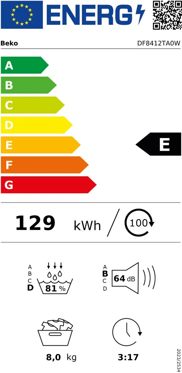 Beko DF8412TA0W Warmtepompdroger 8 kg - Wit