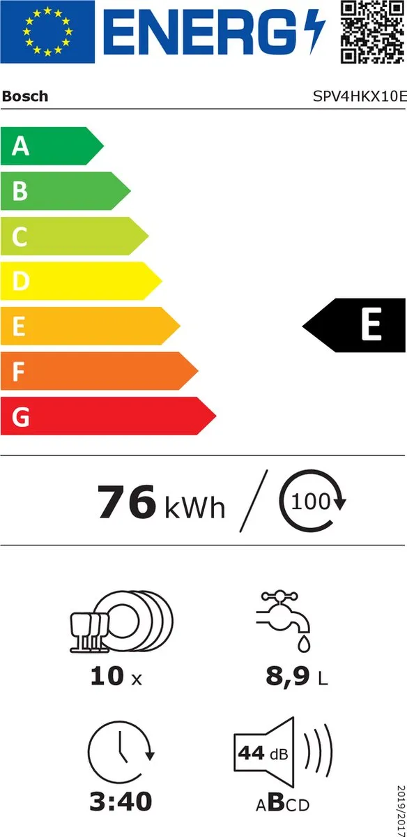 Bosch SPV4HKX10E Inbouwvaatwasser 10 Couverts - RVS - 44 dB
