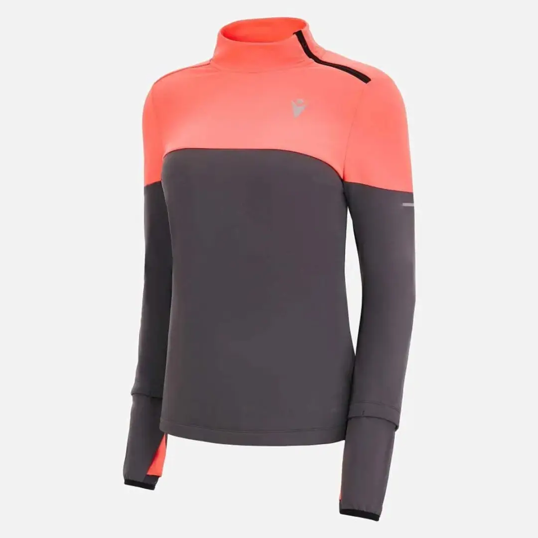 Macron Delia Sweatshirt - Halve Rits - Medium Grey/Neon Coral