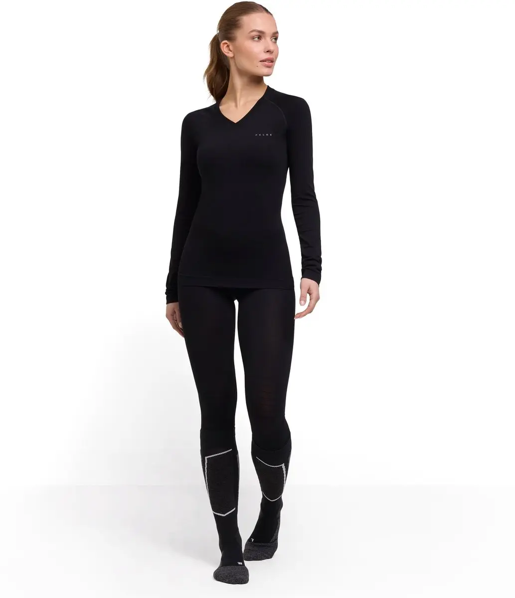 Falke Wool-Tech Light V-hals Dames Shirt - L - Zwart