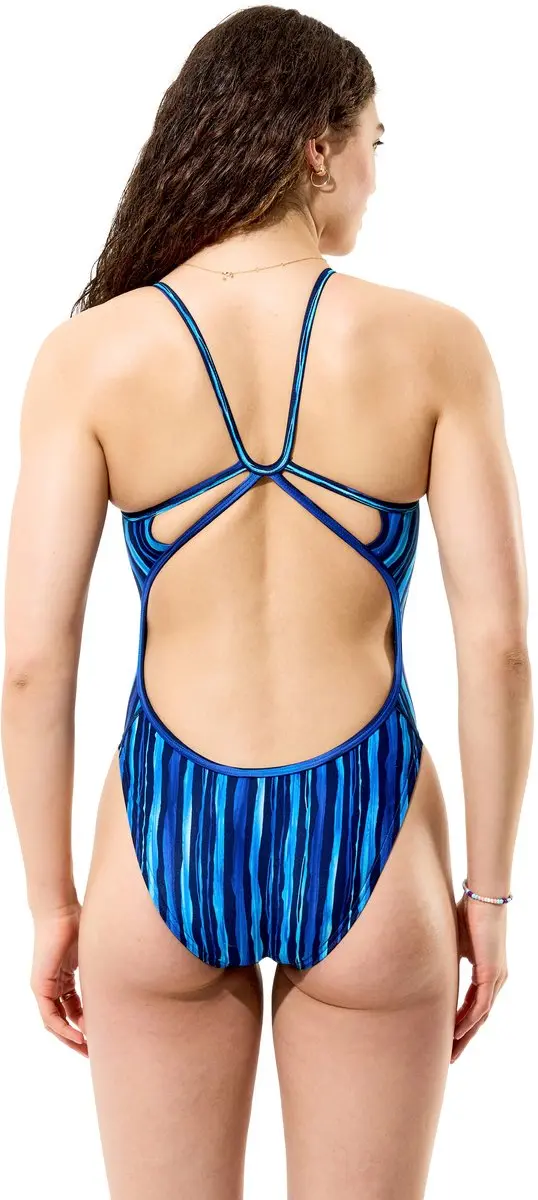 Speedo Dames Badpak Printed Web Back Brushy Stripes - Kobaltblauw