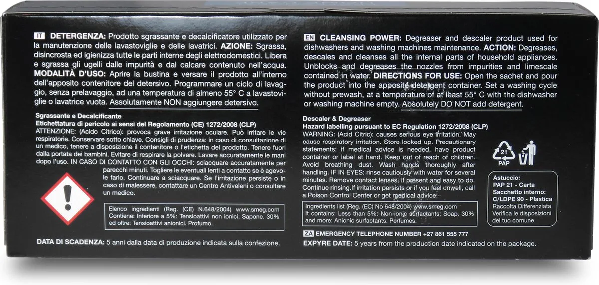 Smeg Ontkalker & Reiniger Wasmachine/Vaatwasser 12x50g - 12 Stuks - afbeelding 4 van 4