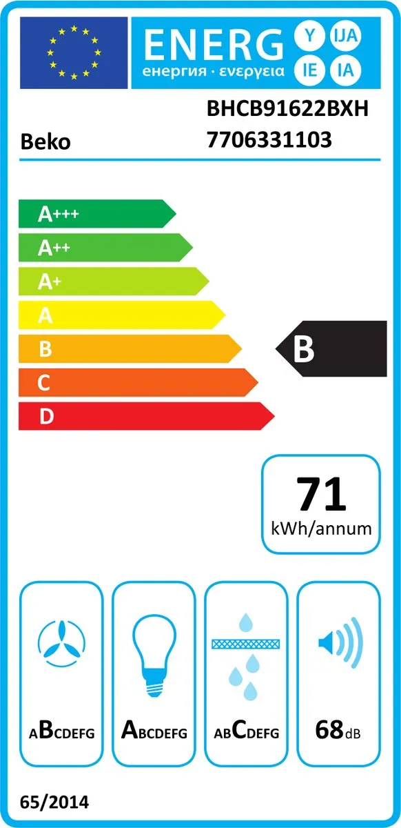 Beko BHCB91622BXH Afzuigkap - 613 m³/u - Muurmontage