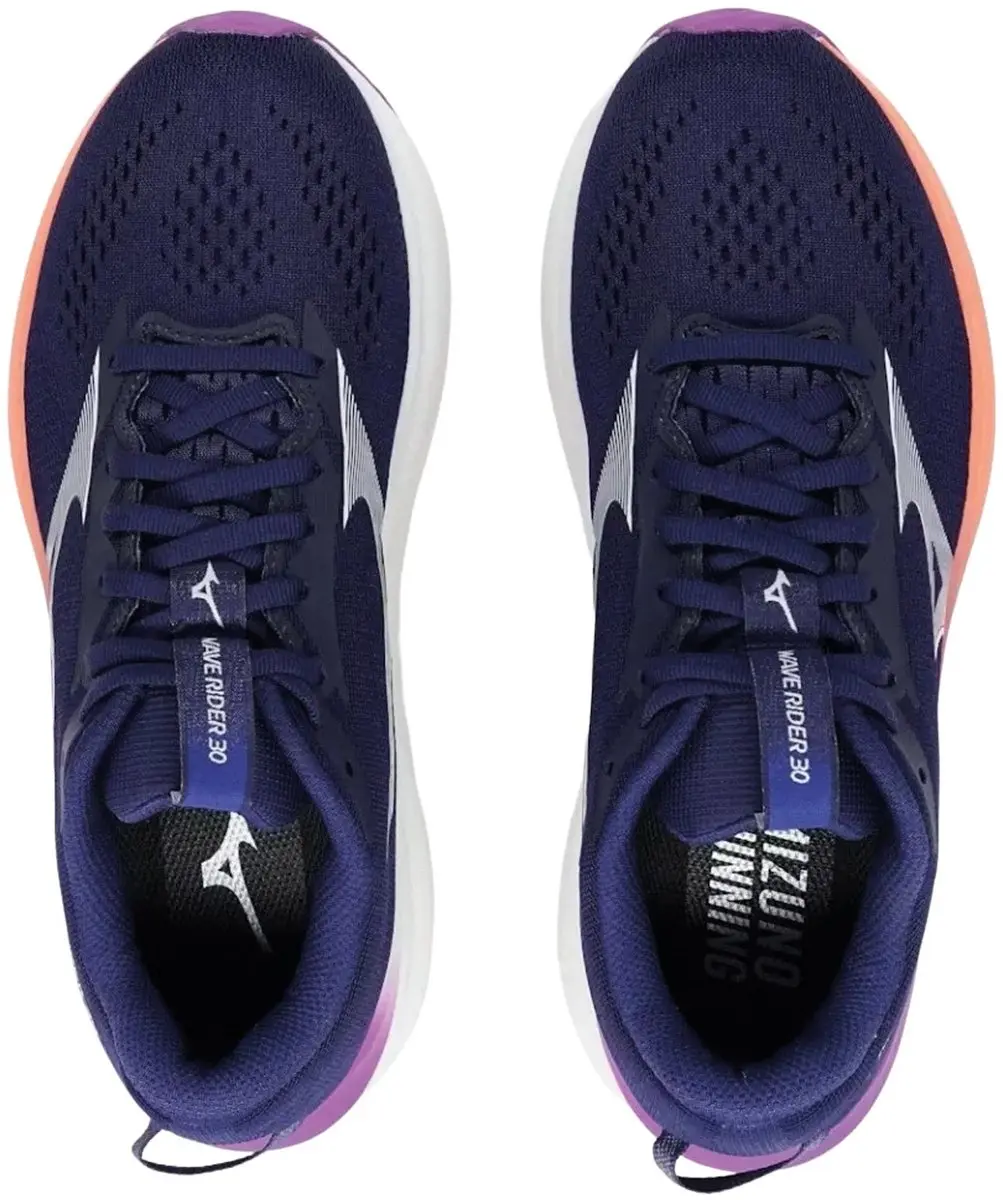 Mizuno Wave Rider 30 Heren Hardloopschoenen 45 - Donkerblauw/Paars/Oranje - afbeelding 6 van 6