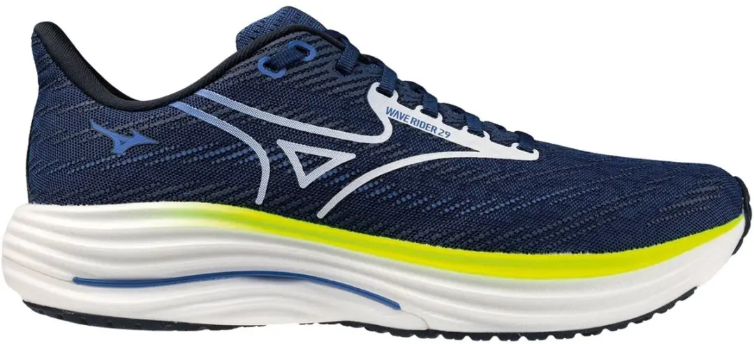 Mizuno Wave Rider 29 Heren Hardloopschoenen 47 - Donkerblauw/Wit/Geel