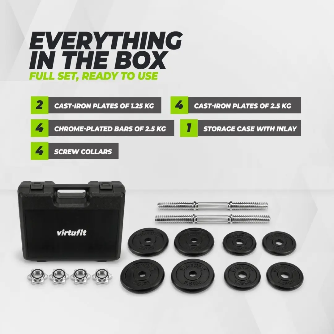 Virtufit Verstelbare Dumbbellset 20kg - 2x10kg - Gietijzer - afbeelding 6 van 6