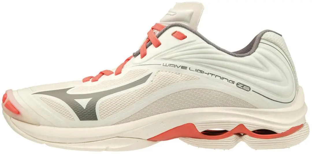 Mizuno Wave Lightning Z6 Dames Indoorschoenen - Maat 40.5 - Off White/Grijs/Koraalrood - afbeelding 6 van 6