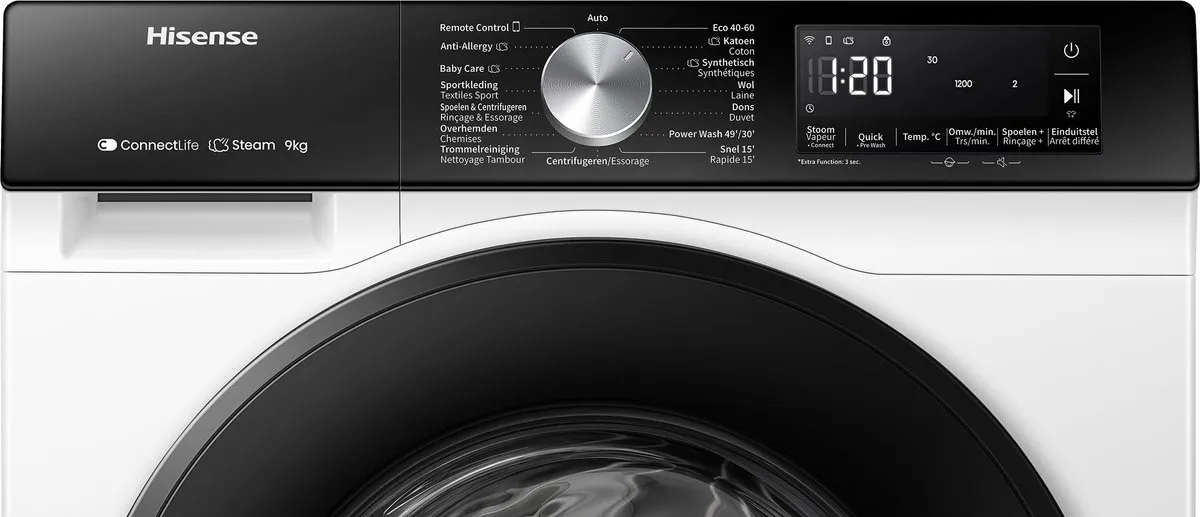 Hisense 3S Serie WF3S9043BW3/BLX Wasmachine 9kg - Wit/Zwart