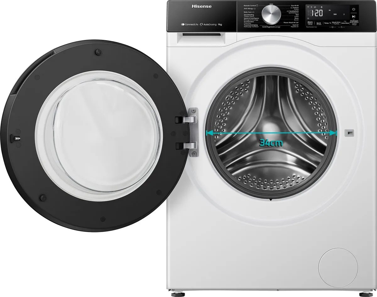 Hisense 3S Serie WF3S9043BW3/BLX Wasmachine 9kg - Wit/Zwart - afbeelding 6 van 6