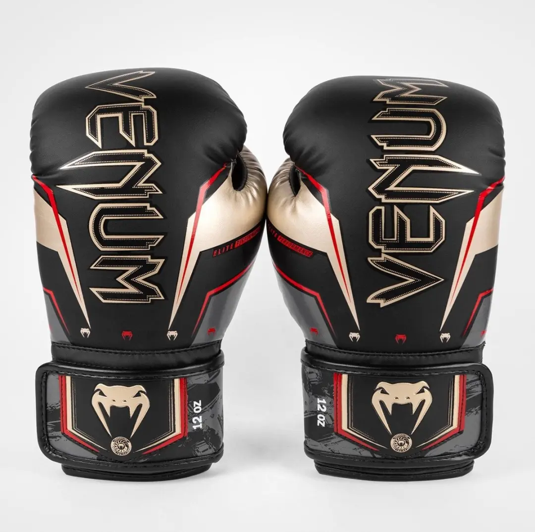 Venum Elite Evo Bokshandschoenen 16 oz - Zwart/Goud/Rood - afbeelding 6 van 6