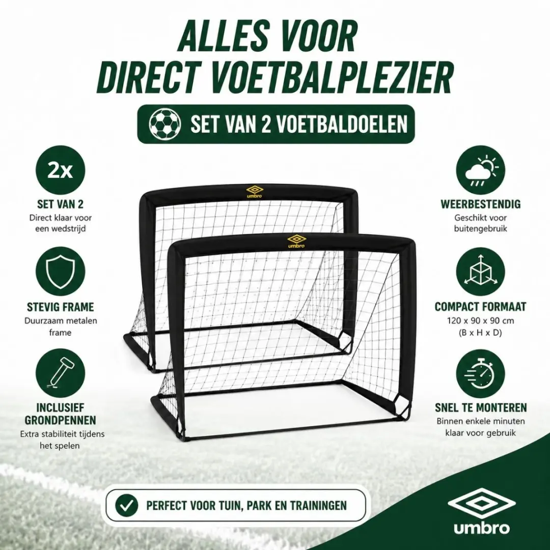 Umbro Pop-Up Voetbaldoel Set 2x - 120x90cm - Zwart