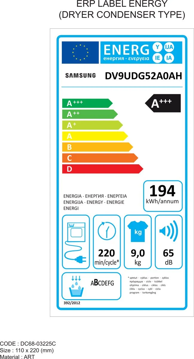 Samsung DV9UDG52A0AHEN Wasdroger - Warmtepompdroger - 9kg - Wit - NL/FR