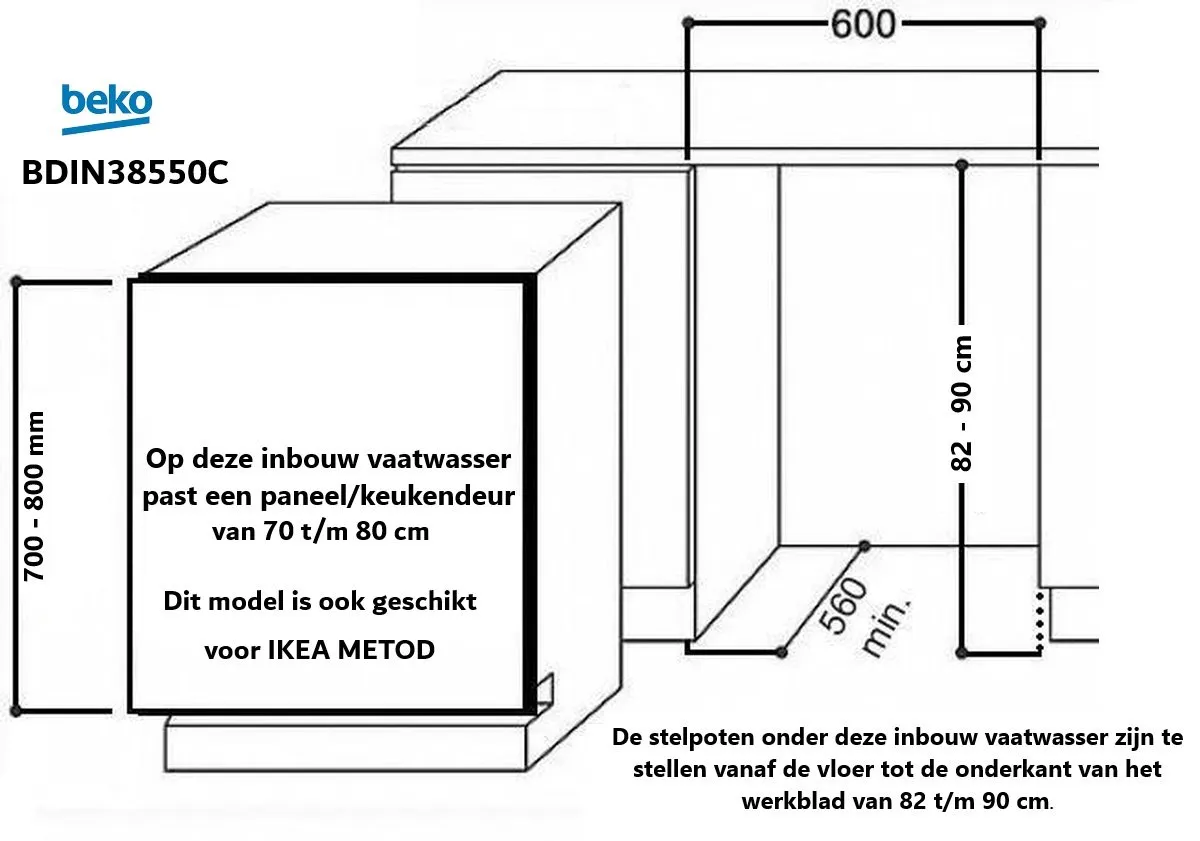 Beko BDIN38550C Vaatwasser - 15 Couverts - Energielabel B