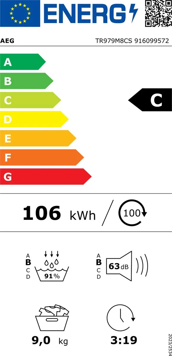 AEG EcoLine TR979M8CS Warmtepompdroger 9kg - Wit