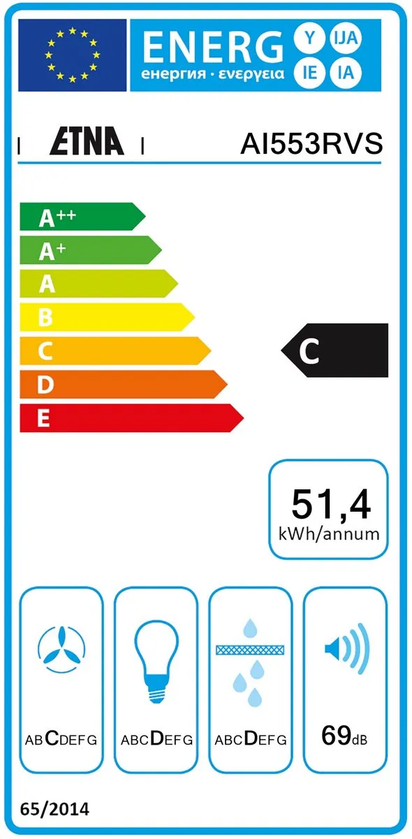 Etna AI553RVS Inbouw Afzuigkap 53cm - 425m³/h Grijs