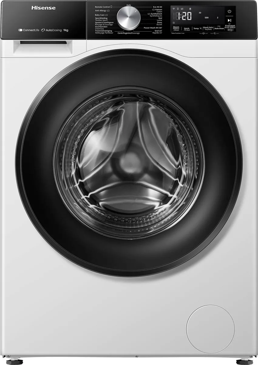 Hisense 3S WF3S9045BW3/BLX Wasmachine 9kg - Autodose - 1400 toeren - Wit/Zwart