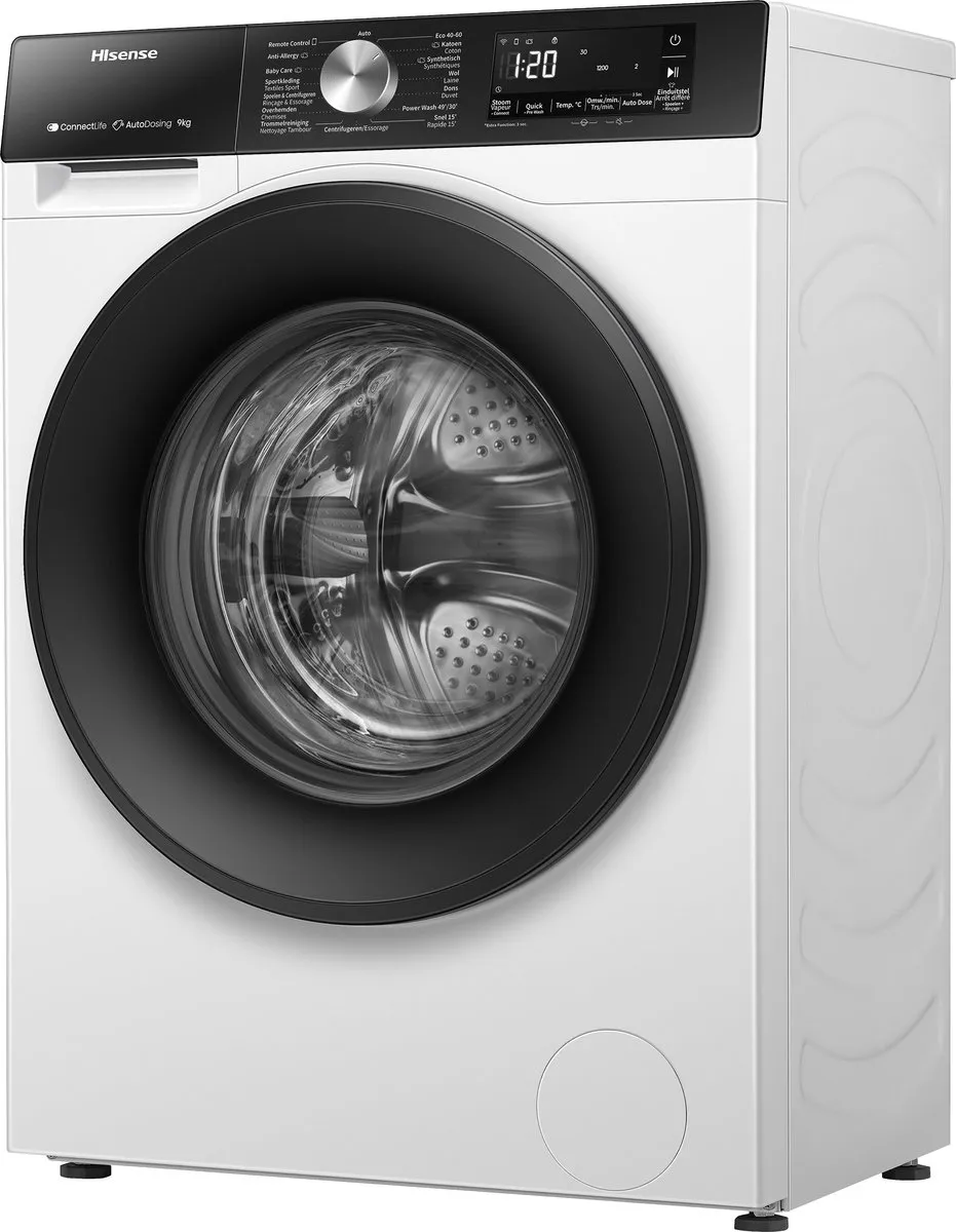 Hisense 3S WF3S9045BW3/BLX Wasmachine 9kg - Autodose - 1400 toeren - Wit/Zwart