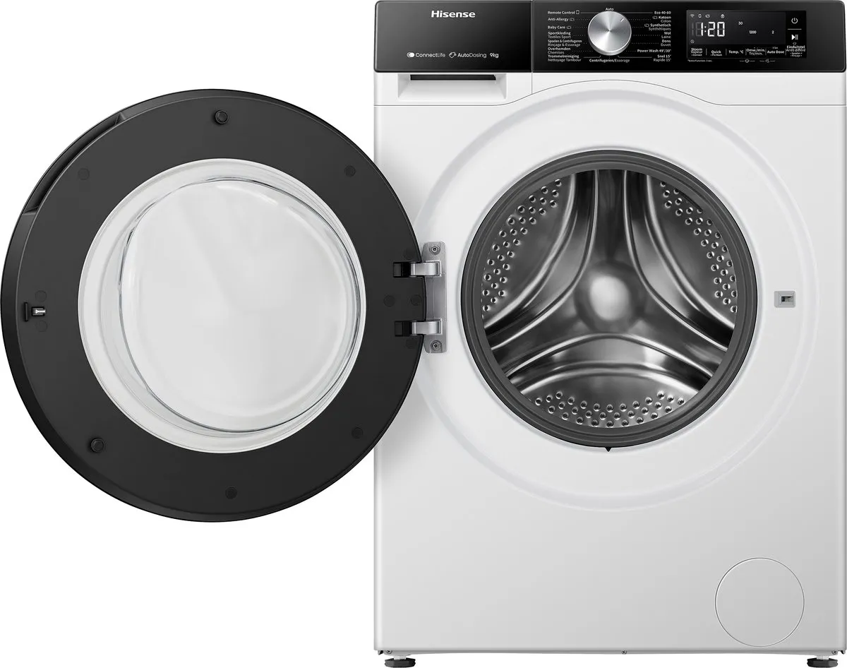 Hisense 3S WF3S9045BW3/BLX Wasmachine 9kg - Autodose - 1400 toeren - Wit/Zwart
