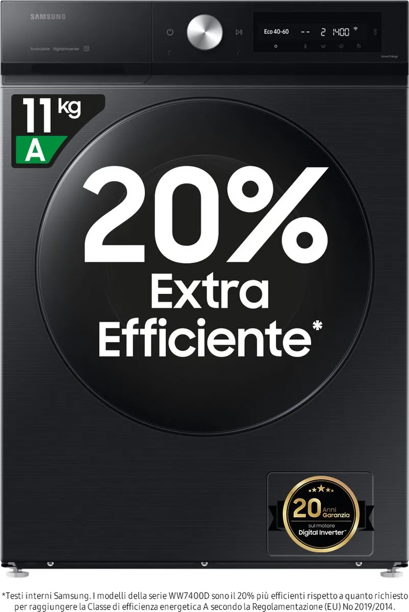 Samsung Bespoke WW11DB7B94GB Wasmachine 11kg 1400 RPM - Zwart