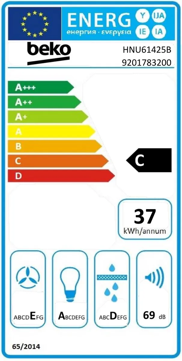 Beko HNU61425B Dampkap - 514 m³/u - Zwart