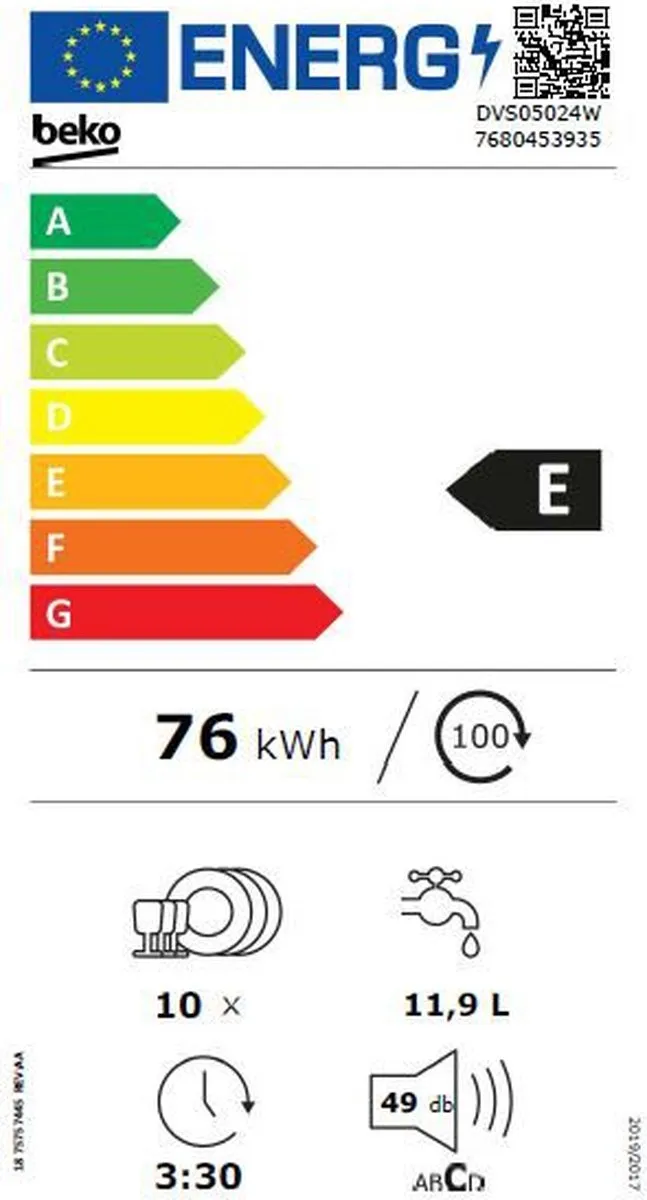 Beko DVS05024W Vaatwasser - 10 Couverts Wit