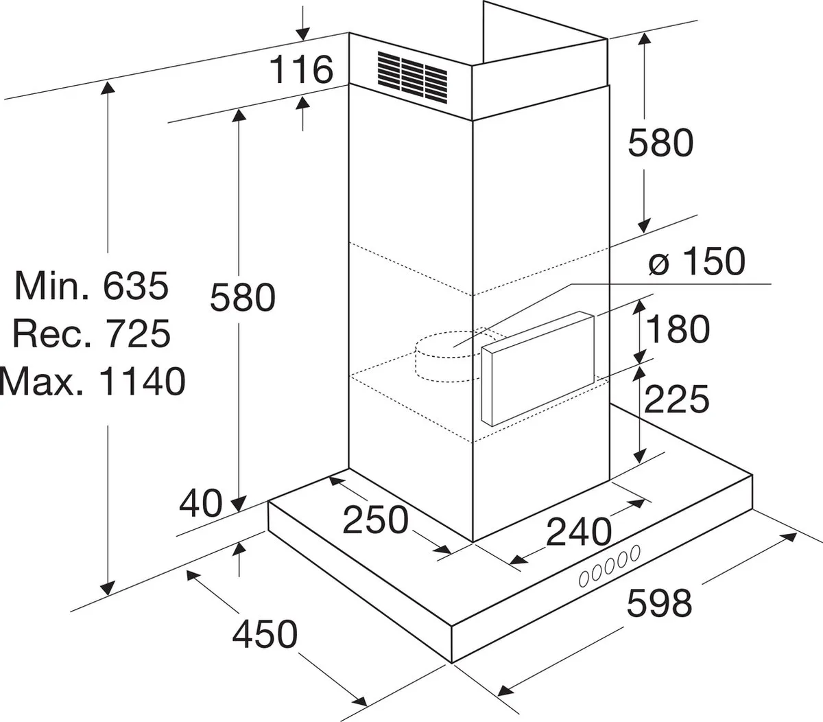 ETNA AB661RVS - Slimline schouwkap - 60 cm - RVS