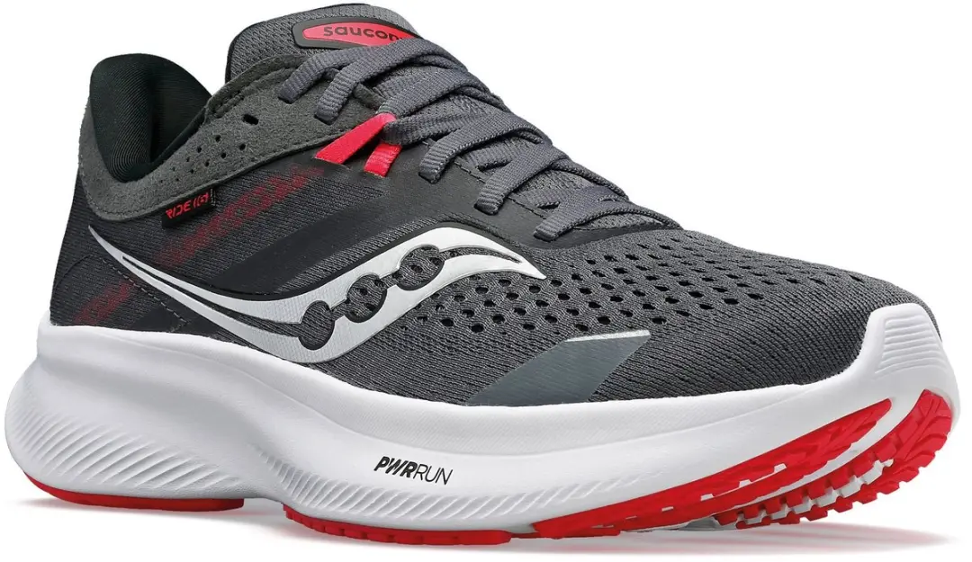 Saucony Ride 16 Dames Hardloopschoenen - 36 - Donkergrijs/Zilver/Rood