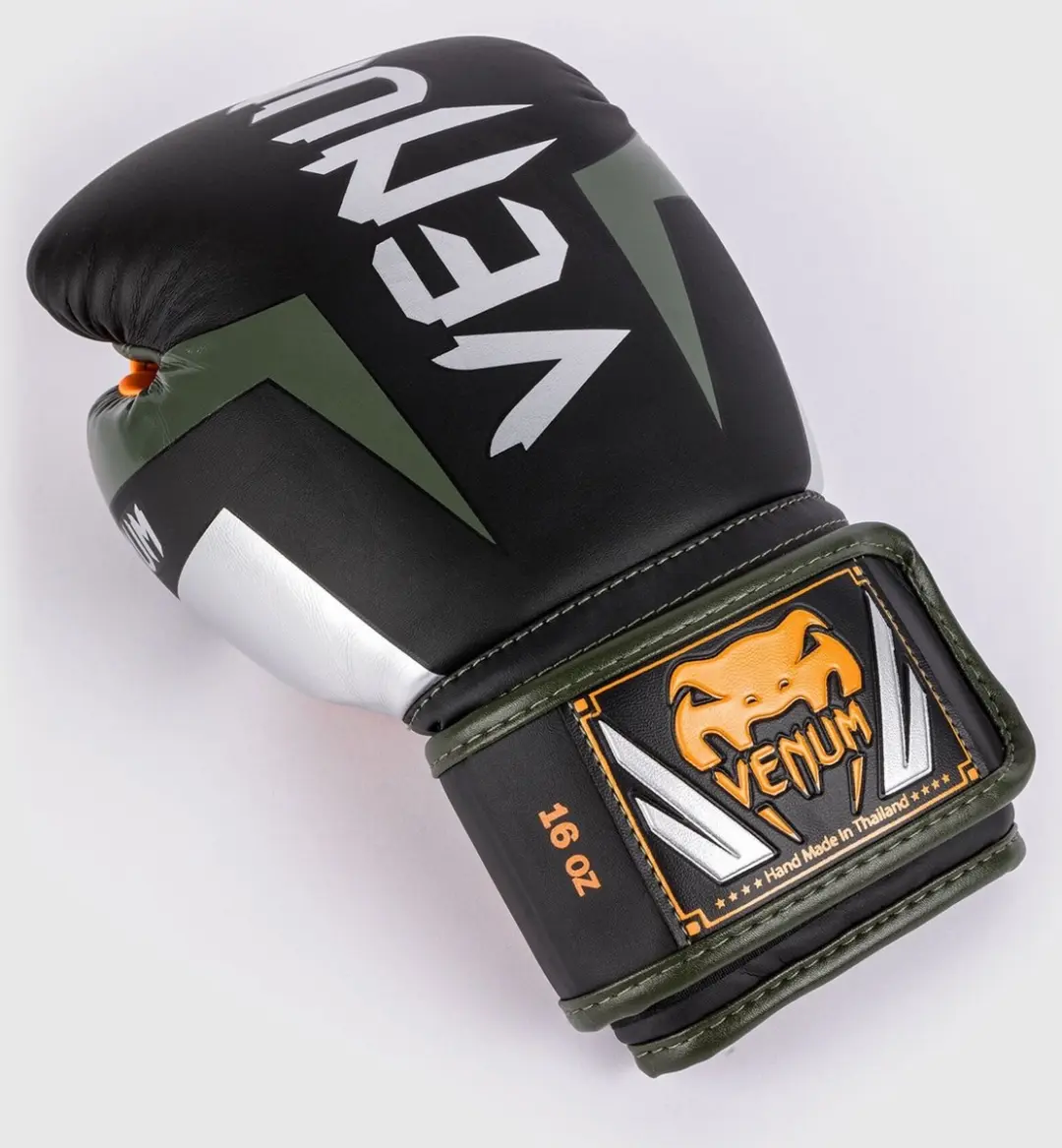 Venum Elite Bokshandschoenen 12 oz - Zwart/Zilver/Kaki