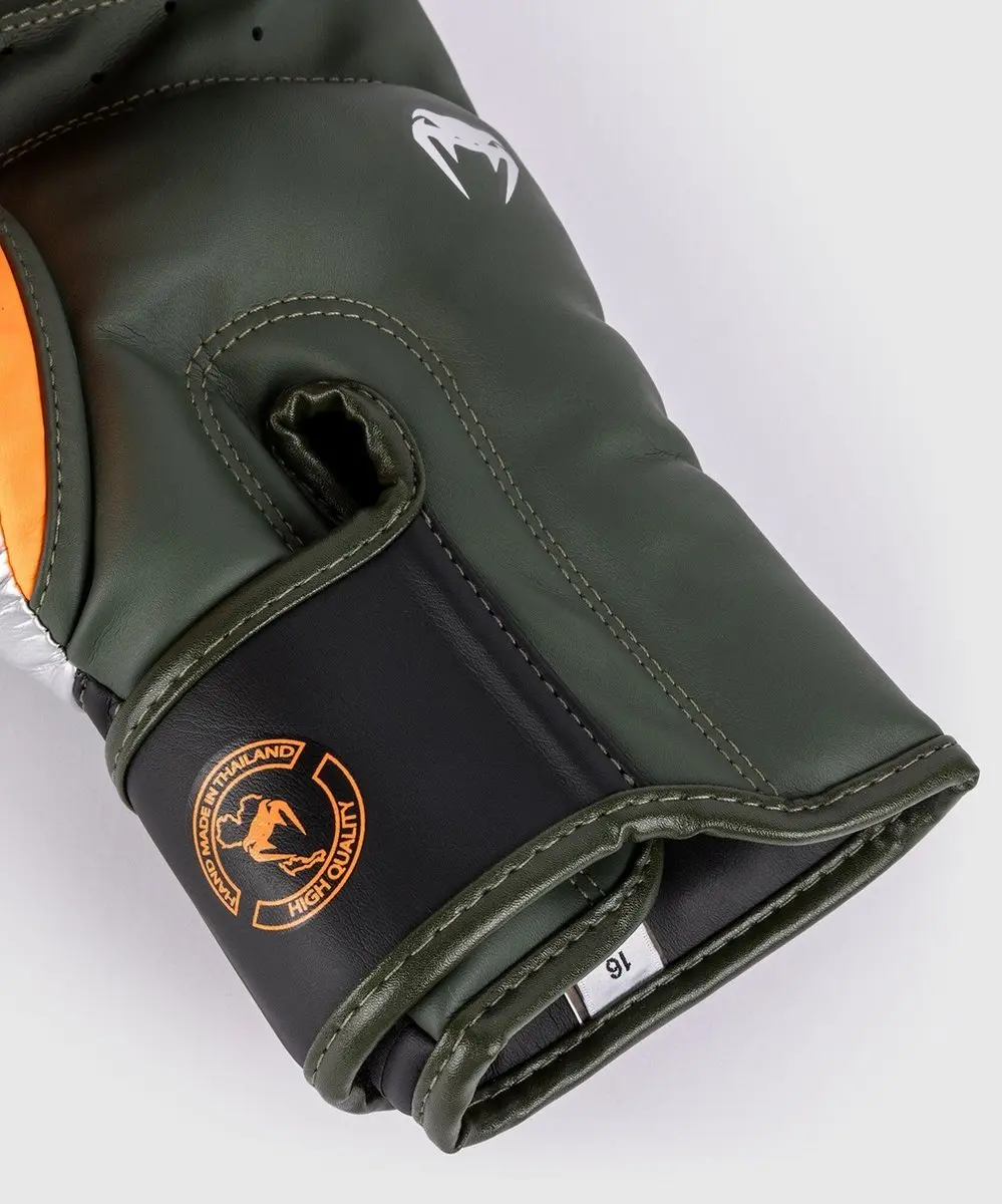 Venum Elite Bokshandschoenen 12 oz - Zwart/Zilver/Kaki