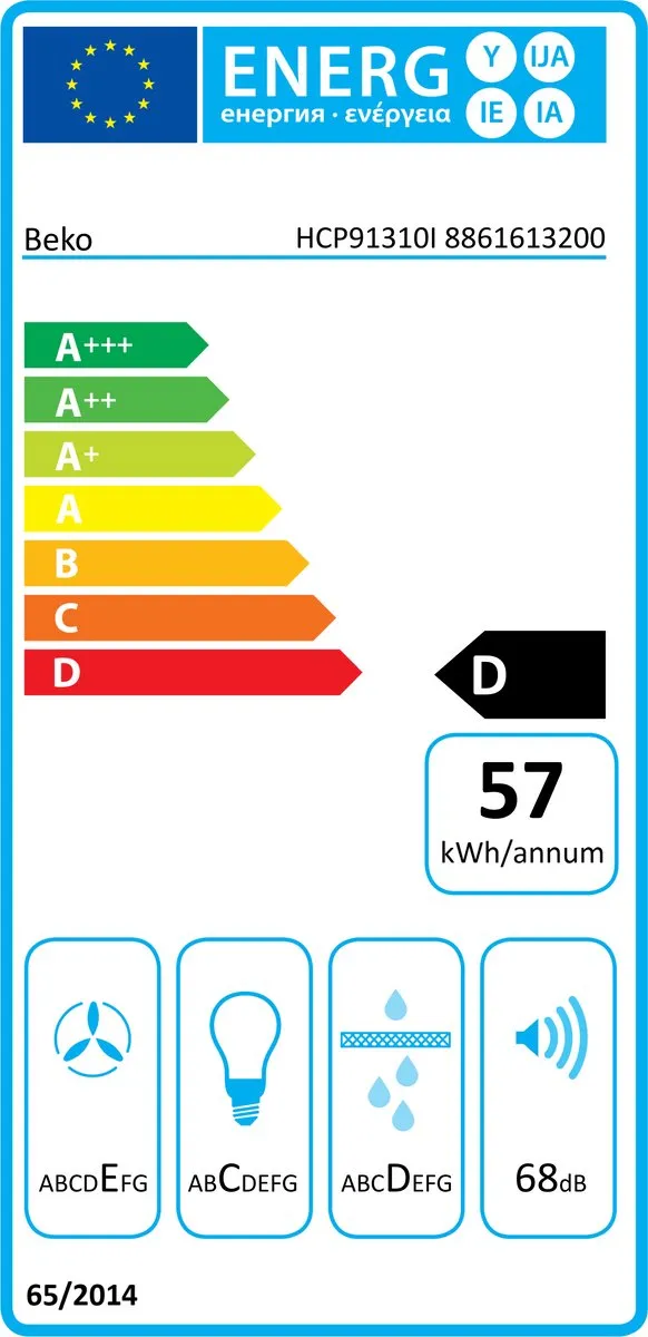 Beko HCP91310I Wandschouw Afzuigkap - 395 m³/u