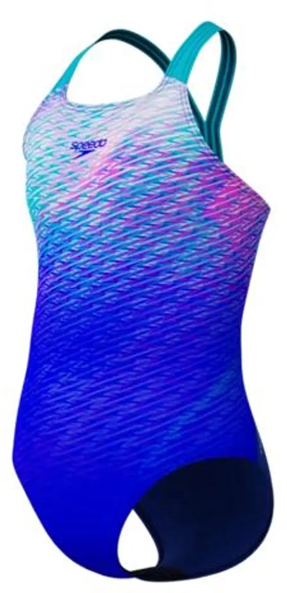 Speedo Print Powerback Meisjes Sportbadpak Blauw/Turquoise