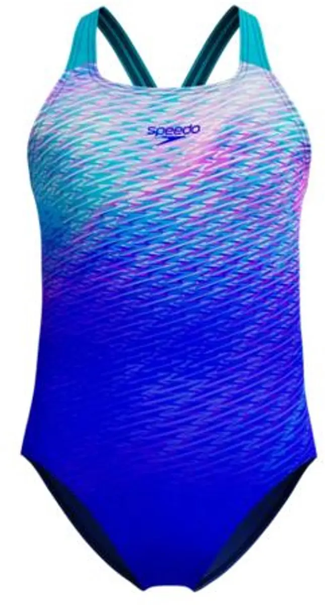 Speedo Print Powerback Meisjes Sportbadpak Blauw/Turquoise - 176