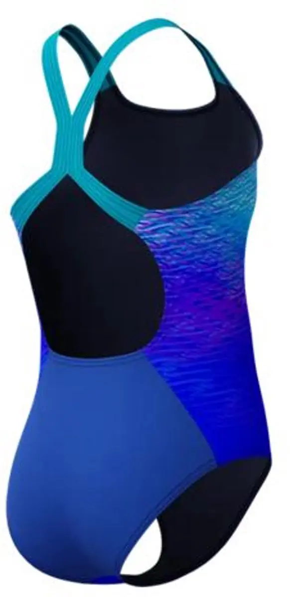 Speedo Print Powerback Meisjes Sportbadpak Blauw/Turquoise - 176