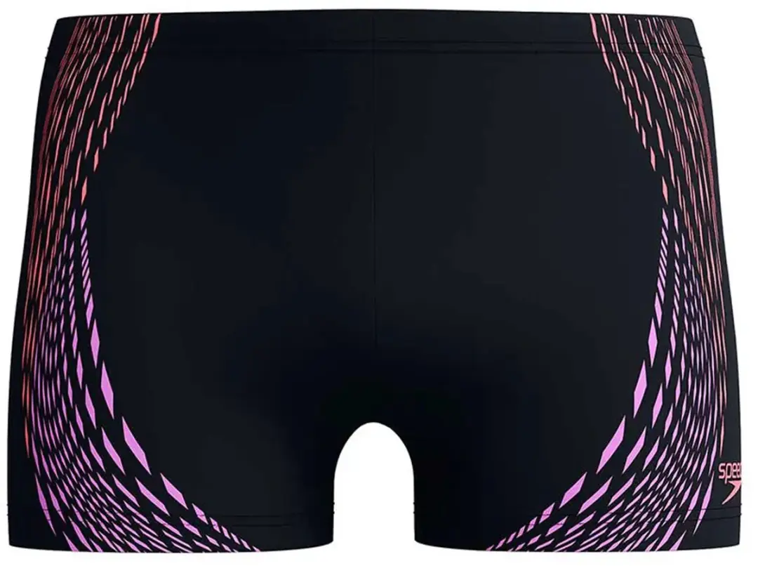 Speedo Duo Logo Print Zwemboxer - UK 38 - Zwart/Coraal Sands/Neon Violet