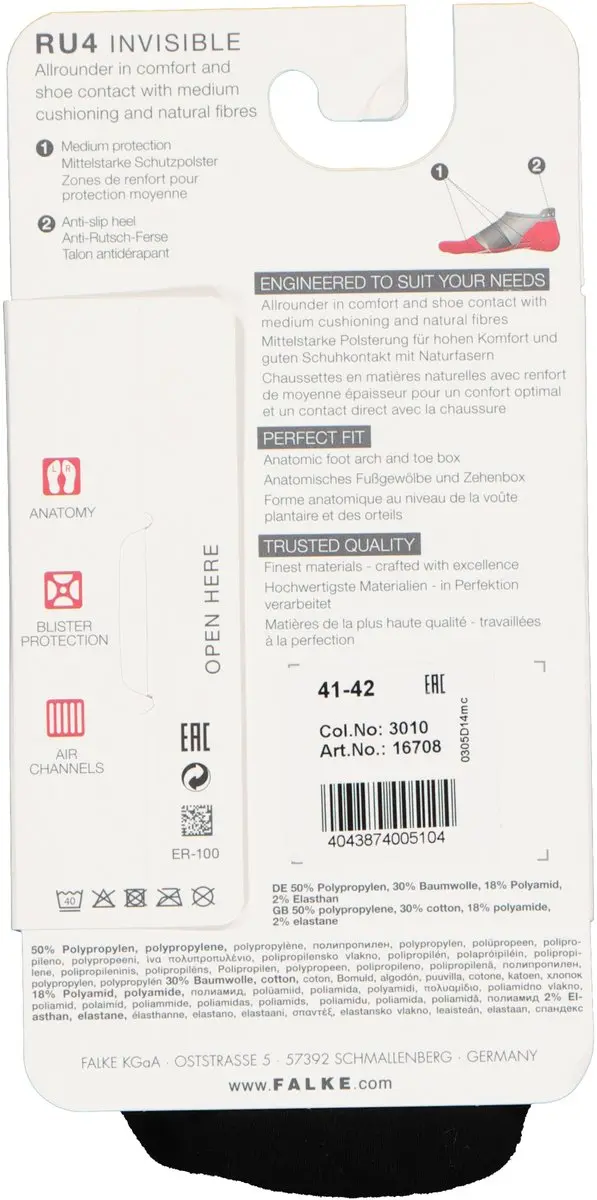 Falke RU4 Invisible Anti-Blaar Sokken - Dames - Zwart - Maat 41-42