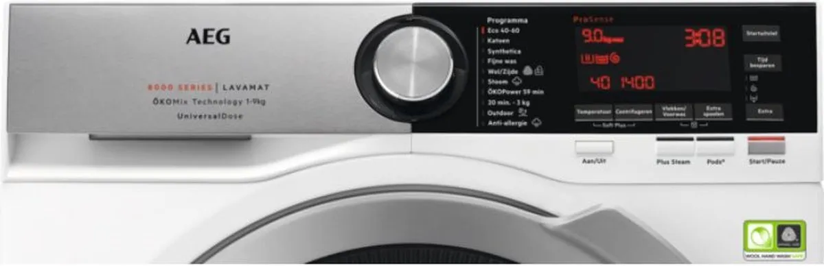 AEG L8FEN96CV Wasmachine 9kg 1600rpm - Wit/Zilver - afbeelding 6 van 6