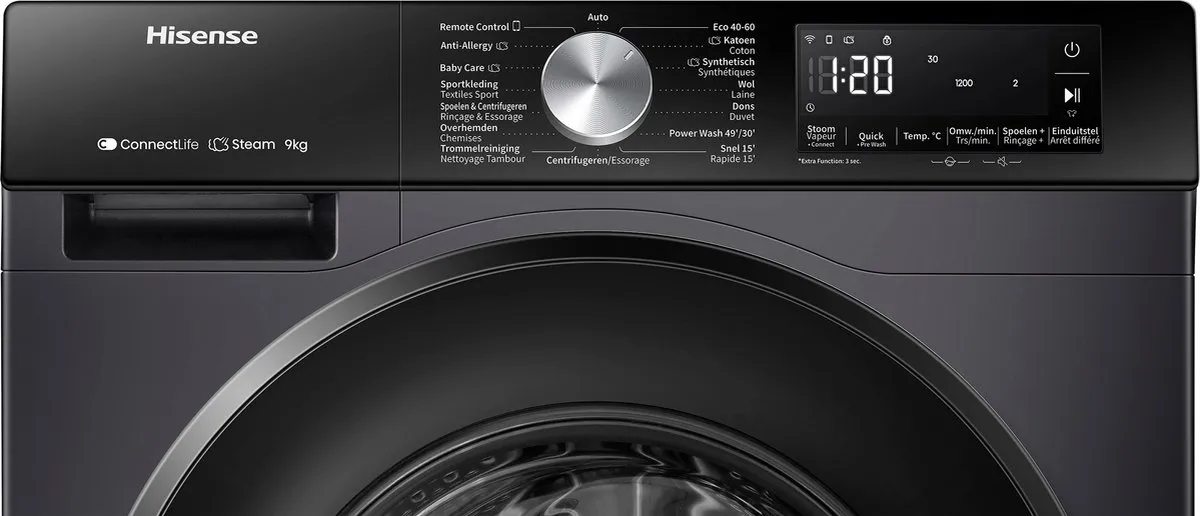 Hisense 3S Serie WF3S9043BB3 Wasmachine 9kg - Zwart