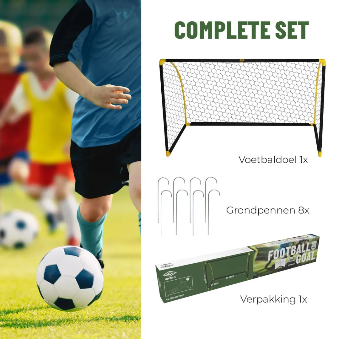 Umbro Voetbaldoel 180x91x120cm - Opvouwbaar - Zwart/Geel