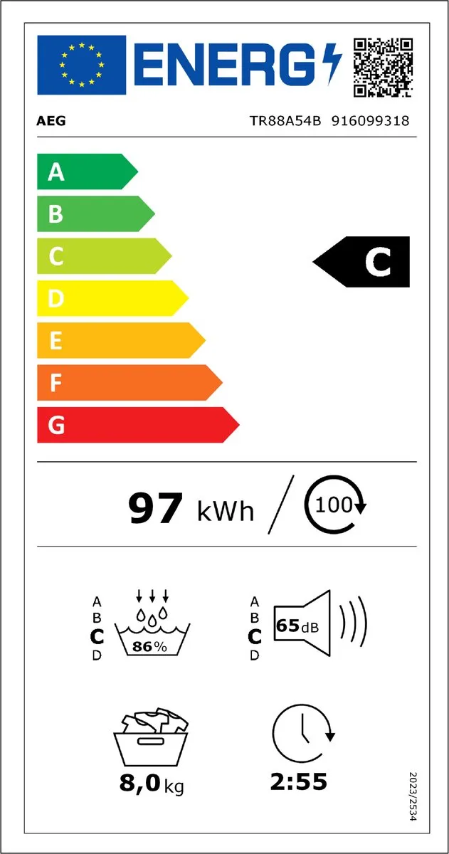 AEG TR88A54B EcoLine 8000 Warmtepompdroger 8 kg - Wit