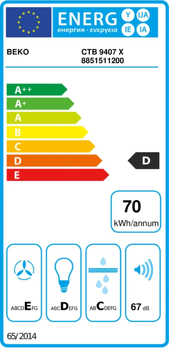 Beko CTB9407X - Vlakscherm Afzuigkap