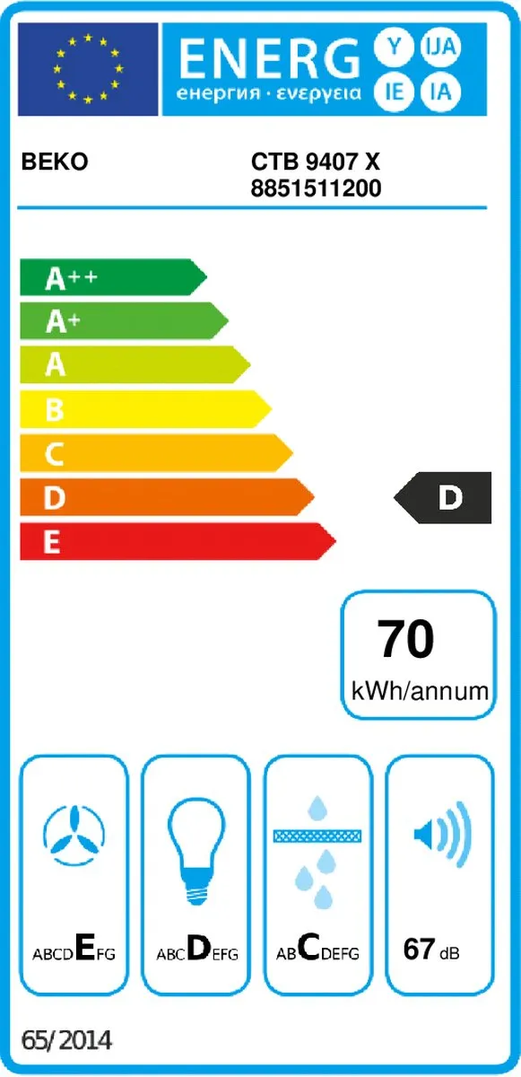 Beko CTB9407X - Vlakscherm Afzuigkap