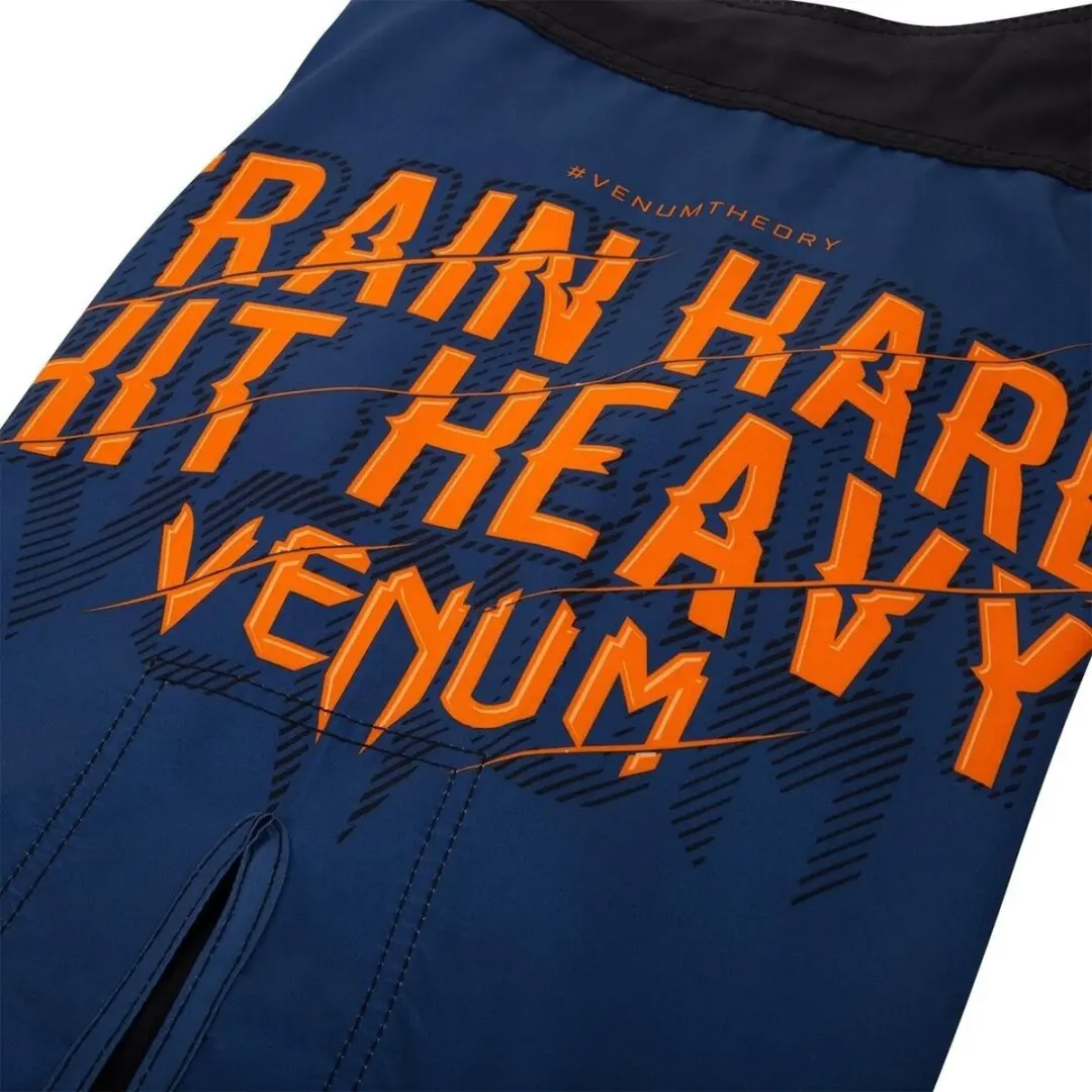 Venum Fightshorts Train Hard Hit Heavy - XL - Blauw Oranje