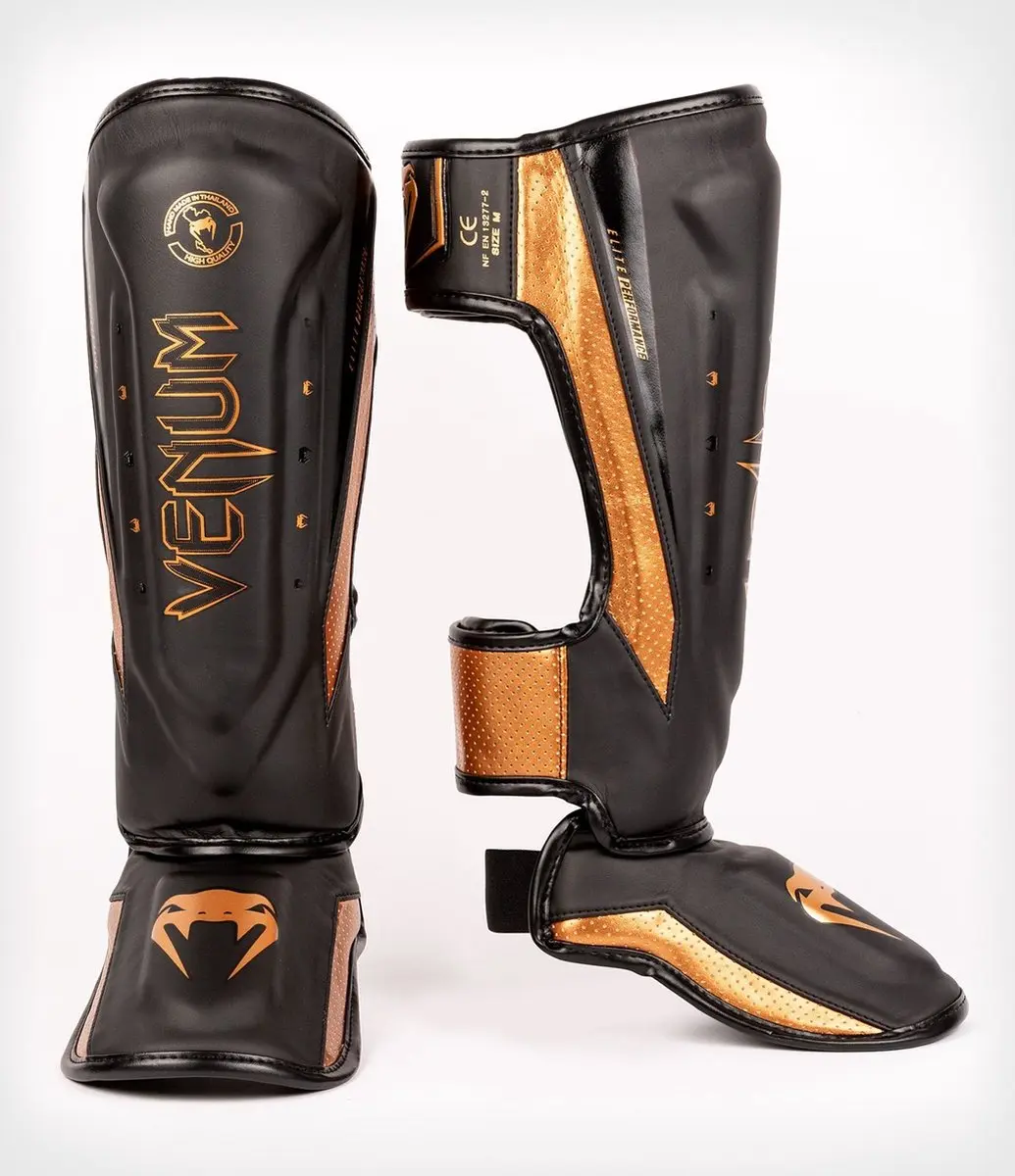 Venum Elite Evo Kickboks Scheenbeschermers L - Zwart/Brons